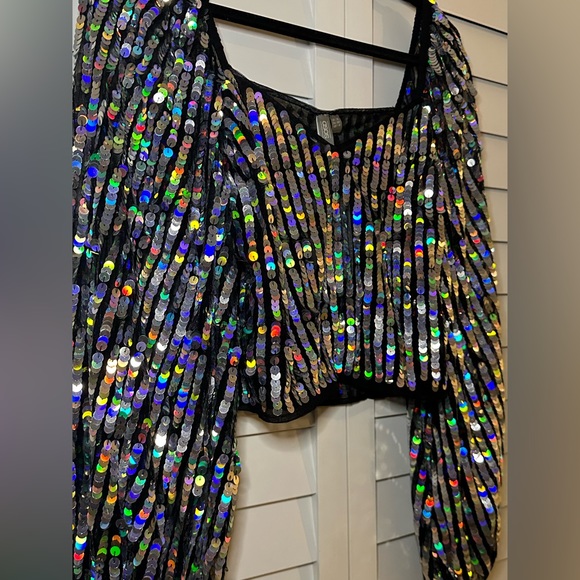 ASOS women’s sequin crop long sleeve stunning sparkle NWT size 8 - Picture 4 of 9